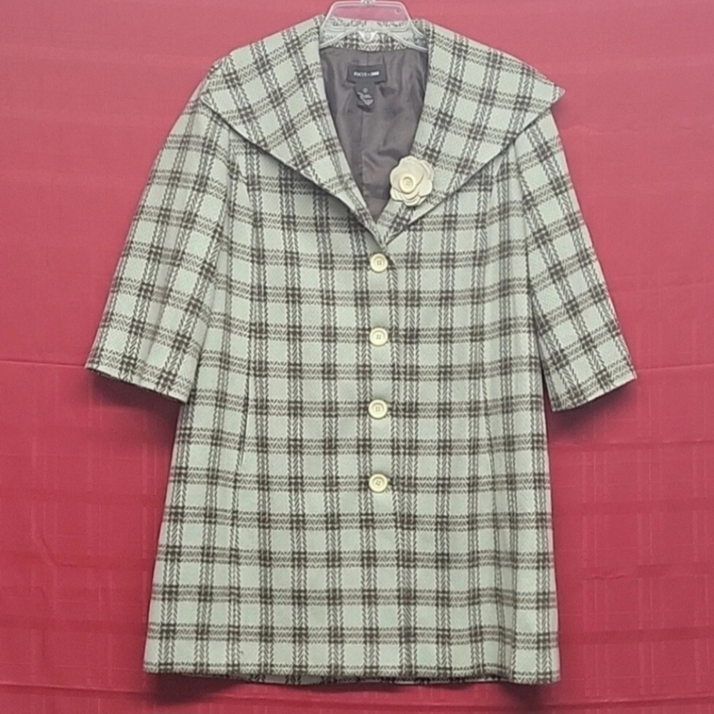 Focus 2000 Pea Coat Green Brown Plaid Womens Size Small